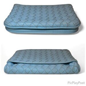 Bottega Veneta Intrecciato Leather Compact Bi-Fold Wallet - Light Blue